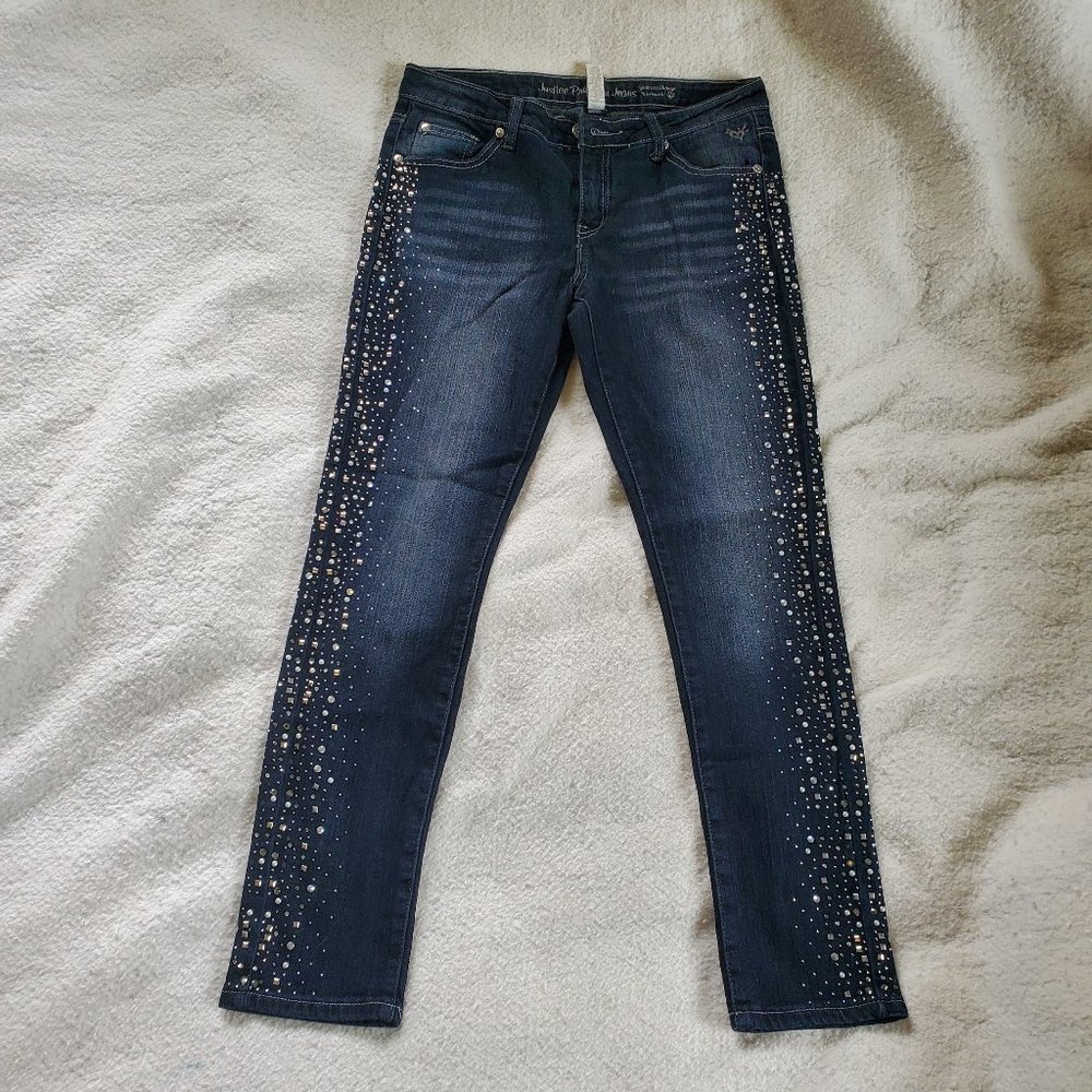 Justice Premium Mid Rise Straight Leg Jeans with Bling, Sz 12-1/2